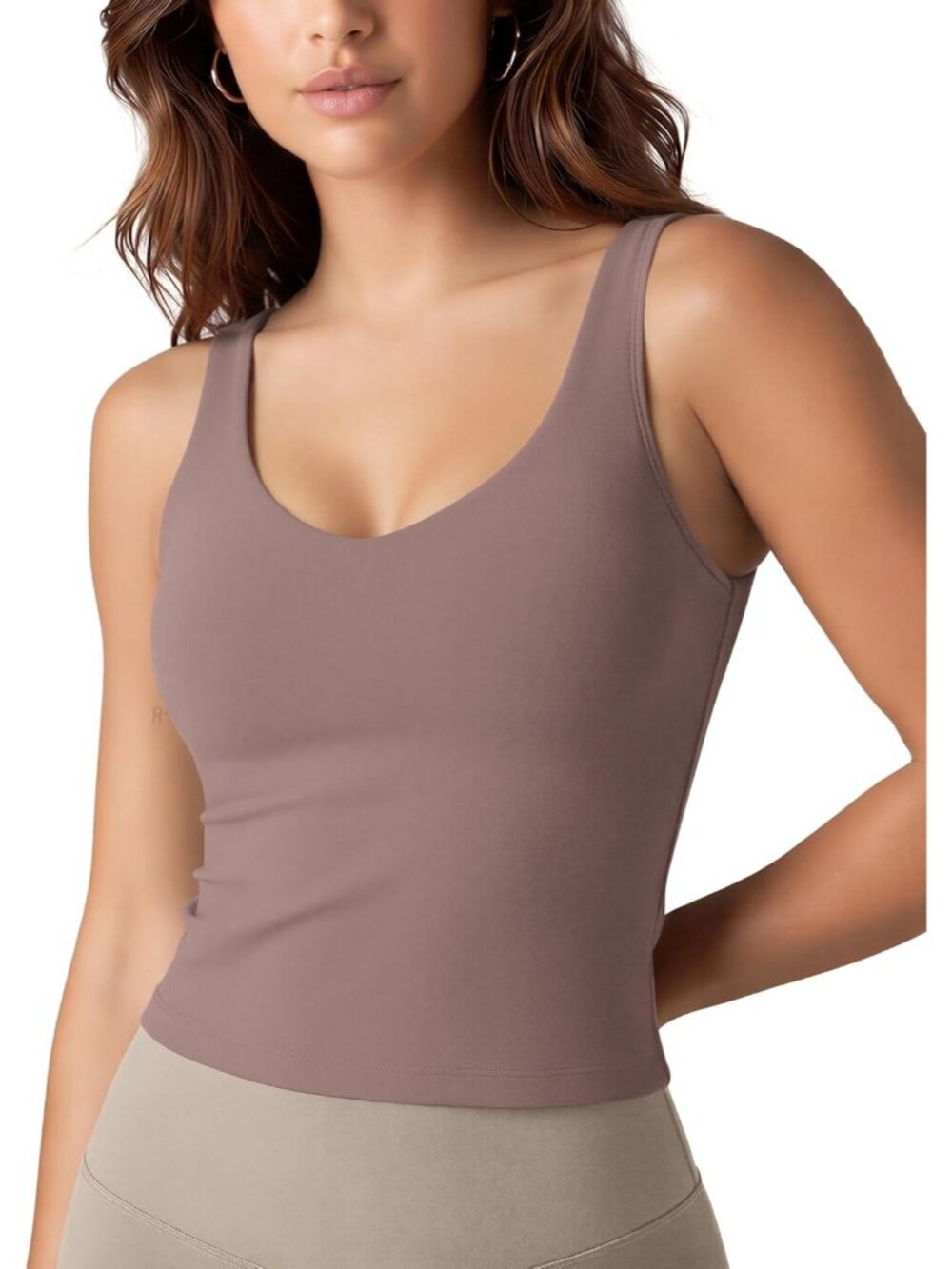 Women's Purple Taupe Buttery Soft U Back Light Support Workout Pull On Tank Tops